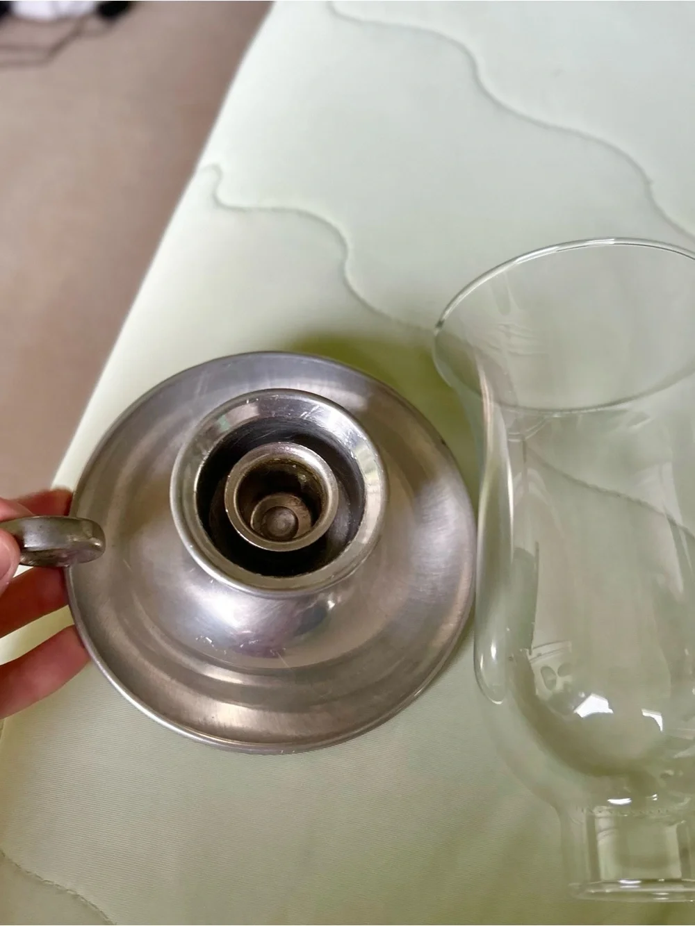 Vintage Glass Hurricane Candle Holder with Chamber Style Handle
